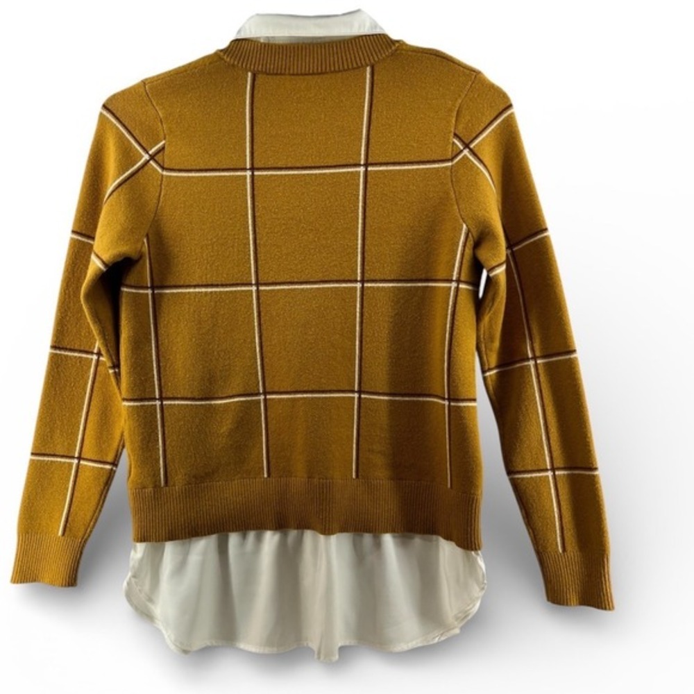 Jones & Co Layered V-Neck Sweater Women Med Mustard Yellow Excellent Windowpane - Picture 3 of 6